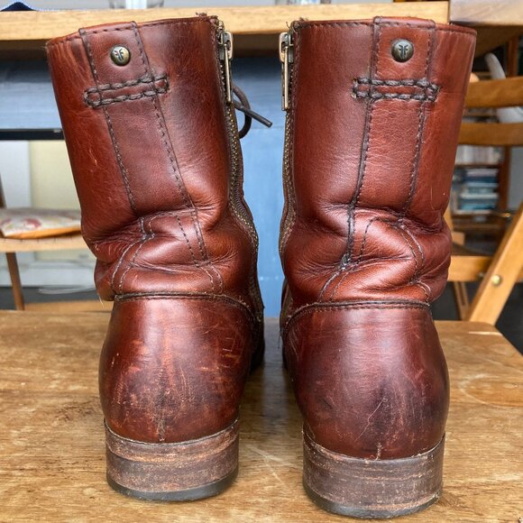 Frye Melissa Lace Up Brown Leather Short Ankle Boots - Picture 3 of 7
